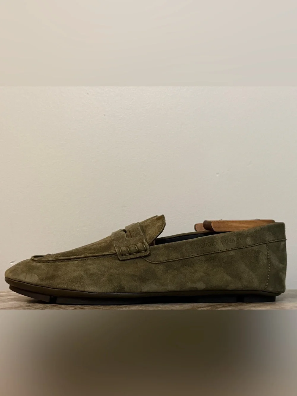 GIORGIO ARMANI Suede Drivers Loafer Sz 8 US Green Italy Slipper Moccasins $795